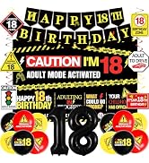 18th Birthday Decorations for Boys Girls, Caution Logos Happy 18th Birthday Party Decorations, 18...