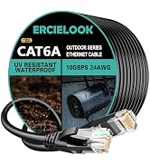Ercielook Cat6a Outdoor Ethernet Cable 100ft, High Speed 24AWG 10Gbps CCA UTP Network Cable, Dire...