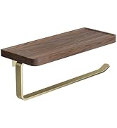 Danpoo Gold Paper Towel Holder Wall Mount, Stainless Steel Paper Towel Holder with Walnut Wood St...