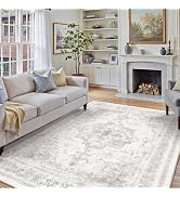 PureCozy Washable Rug 8x10 Area Rug for Living Room Light Gray Vintage Boho Medallion Large Grey ...