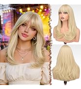 FESHFEN Long Wigs with Bangs, Synthetic Natural Looking Layered Straight Hair Wig for Women Daily...
