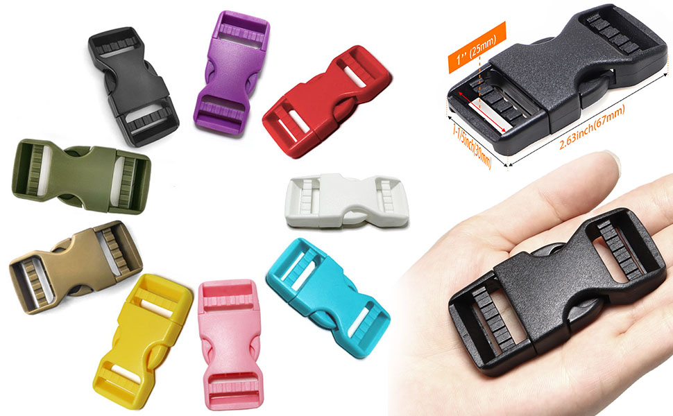 1" Buckle Quick Side Release Buckles Dual Adjustable No Sewing Clips Plastic Buckle