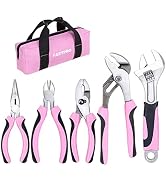FASTPRO 5-Piece Pink Utility Pliers Set with Storage Bag, Includes Groove Joint Pliers, Diagonal ...