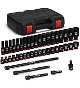 CASOMAN 43-Piece 1/2" Drive Master Impact Socket Set, Deep and Standard, 6-Point, Metric, 9mm - 3...