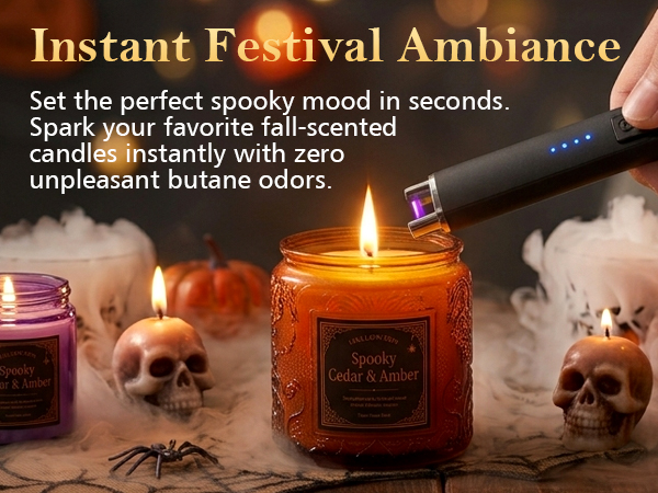 Electric candle lighter lighting Halloween scented candle for spooky festive ambiance