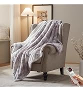 Electric Heated Blanket,50x60 Heating Throw Luxury Soft Faux Fur Grey White | ETL Certified 9 Set...