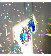 H&D HYALINE & DORA Set of 2 Crystal Sun Catcher Prisms 3.5" AB Colored Hanging Crystals for Windo...