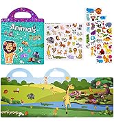 ASTARON 3D Sticker Scenes Book for Kids,88 Pcs Reusable Animals Jelly Stickers for Toddlers, Puff...