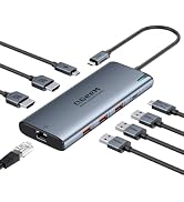 QGeeM USB C Hub,8 in 1 Extender Splitter with Single 8K,Dual 4K@60Hz HDMI,Multiport USB C to Ethe...