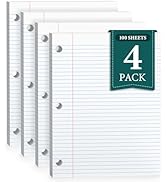 College Ruled Loose Leaf Paper, 3 Hole Punch Paper 8 x 10.5, Notebook Paper, Reinforced Filler Pa...