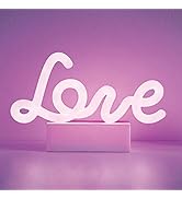 Merkury Innovations 8" inch LED Neon Purple"Love" Sign, Night Light, Mood Light with Pedestal,Bat...