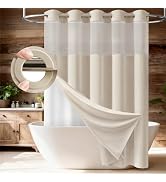 BTTN Ringless Shower Curtain Set, Linen Textured Fabric Shower Curtain with Snap-in Liner, Waterp...