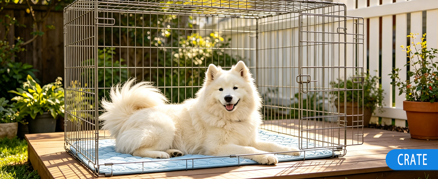 Dog cooling mat helps pets stay cool while resting on indoor home floors
