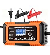 AIYONFEI 12V Battery Charger 8-Amp Smart Trickle Charger, Orange | Battery Maintainer and Desulfa...