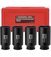 Mayouko 4PCS 1/2" Drive Deep Axle Nut Impact Socket Set, CR-MO, 12 Point Design, Metric, 30,32,34...