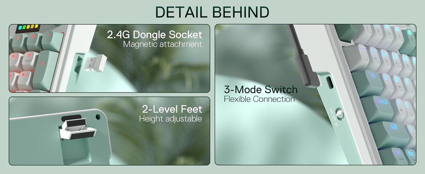 Redragon K719 PRO keyboard stored dongle and feet for travel improve convenience