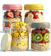 GLATABAM 16 OZ 4Pack, Overnight Oats Jars with Lids, Glass Meal Prep Containers, Airtight Mason J...