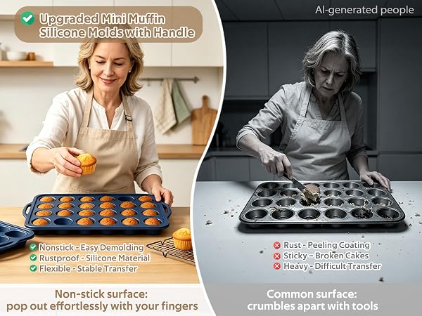 Upgraded Mini Muffin Silicone Molds with Handle