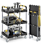 KINGRACK 3 Tier Rolling Folding Utility Cart with Wheel for Garage Workshop | Folding Utility Car...
