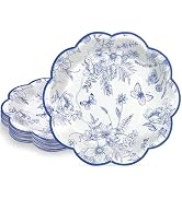 NatNarr 30Pcs Blue Floral Paper Plates, 7inch Vintage Dessert Cake Plate Scalloped Blue and White...