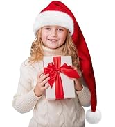 HOIIOH 31.5" Long Santa Hat – Kids Christmas Hat with Faux Fur, Soft & Fluffy Classic Holiday Hat...