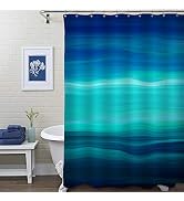 MitoVilla Navy Blue Ombre Shower Curtain Set, Beach Ocean Shower Curtain Liner, Abstract Teal Gre...