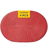 FunWheat Oval Braided Placemats Set of 4 Table Mats for Dining Tables Washable Heat Resistant Pla...