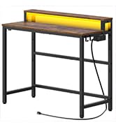 YATINEY Small Computer Desk with Charging Station and LED Lights, Gaming Desk with Monitor Stand,...