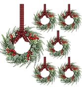 6 Pcs 8" Mini Christmas Wreaths for Kitchen Cabinet Small Christmas Candle Rings Wreaths, Front D...