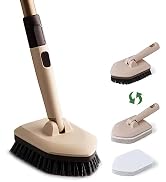 Eyliden 2-in-1 Floor & Tub Scrubber Brush - 1 Stiff Bristles Brushes & 2 Non-Scratch Pads, 180°Sw...