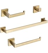 TURS Brushed Gold Bathroom Accessory Set 4-Pieces Bathroom Hardware Set Square Towel Bar Set Stai...