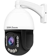 4K 8MP PTZ Speed Dome IP POE Camera Outdoor 20X Optical Zoom Pan 360° Tilt 90°, 320Ft Color Night...