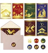 Thboxes 24 Pack Religious Christmas Cards with Envelopes & Stickers, 5x7in Gold Foil Embossed Chr...