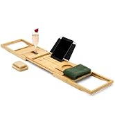 Basics Bathtub Tray Caddy, Spa Bath Organizer, Extendable Bamboo Bath Board with Book Rest...