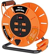 WILAWELS Extension Cord Storage Reel with 4-Grounded Outlet & 2 USB Port, 15A Circuit Breaker, He...