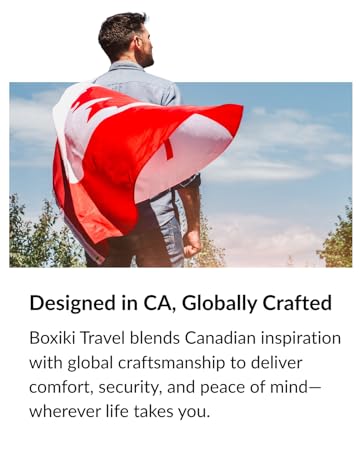 Man with Canadian flag on shoulders outdoors – patriotic Canada travel gear or national pride gift