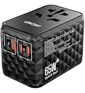 LENCENT 65W Universal Travel Adapter, GaN International Fast Charger 2 USB-A & 2 USB-C Power Plug...