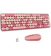Wireless Keyboard and Mouse Combo, Round Keycaps, Retro Typewriter Keyboard Silent, Auto Sleep, 2...