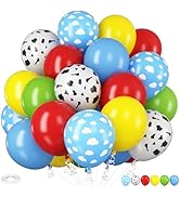 Toy Inspired Story Balloons, 12 Inch Cow Print Sky Blue Cloud Balloons Red Blue Yellow Green Late...