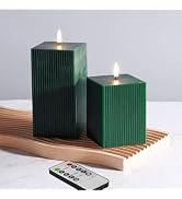 Girimax Dark Green Ribbed Flameless Candles with Remote, Battery Operated LED Square Candles Set ...