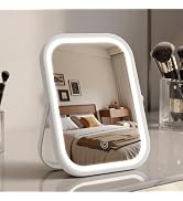 Bearolve Travel Makeup Mirror, 6"×8" Small Vanity Mirror with Lights, 1500mAH Battery, 3-Color Li...