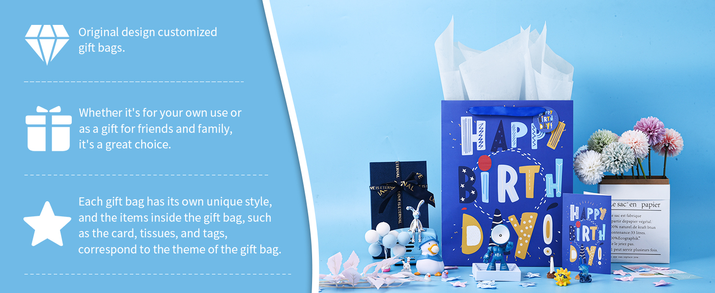 blue birthday gift bag set