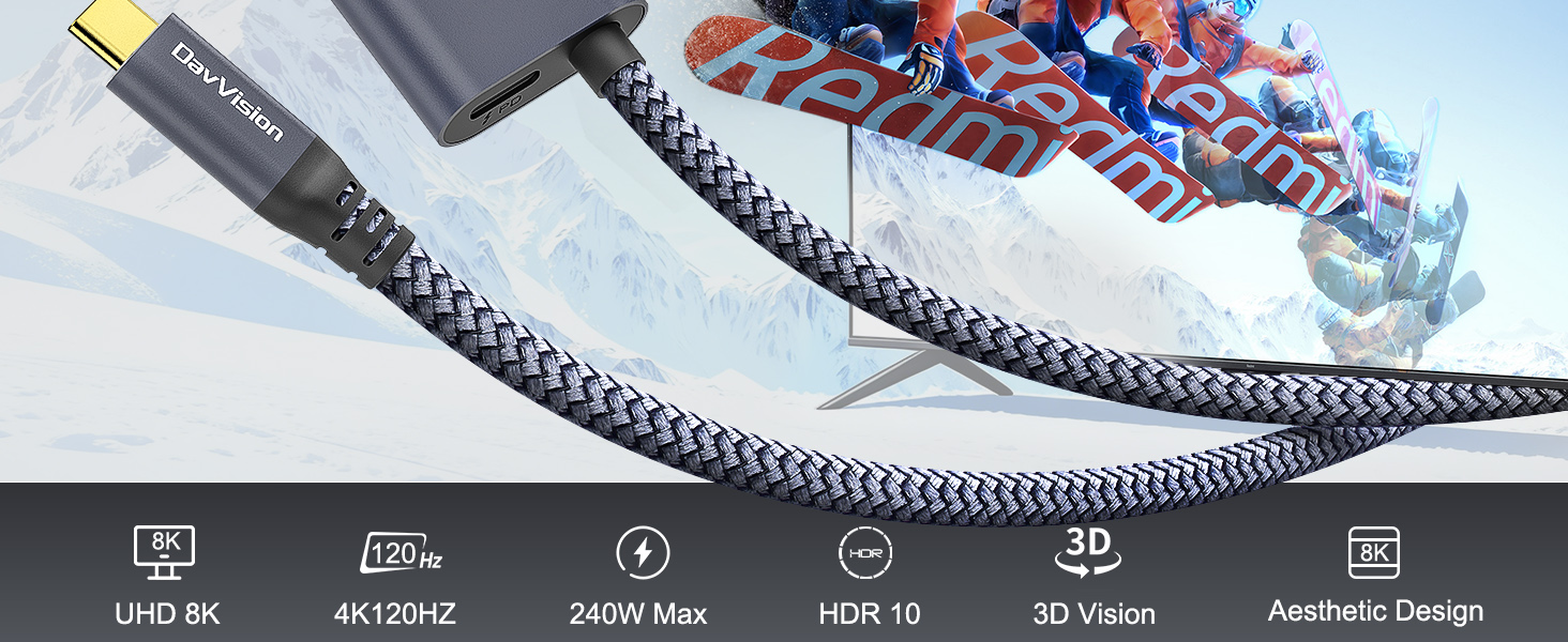 USB C to HDMI Cable Adapter with 240W PD Fast Charging Port,8K@60HZ,4K@120Hz,Thunderbolt 5/4/3