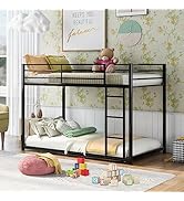INCLAKE Twin Over Twin Bunk Bed, Heavy Duty Metal Bunk Bed Frame with Built-in Ladder and Safety ...