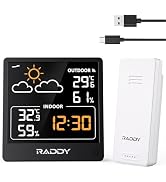 Raddy WF-50V Indoor Outdoor Thermometer Hygrometer, Wireless Weather Station Temperature & Humidi...