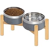 UPSKY Elevated Dog Bowls, Stainless Steel Anti-Spill Pet Bowl Set with Wooden Stand, Double Raise...