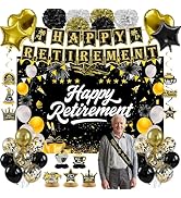 Toosci Retirement Party Decorations, Black Gold Happy Retirement Decorations for Women Men Happy ...