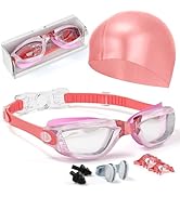 Hurdilen Kids Swim Goggles, Swimming Goggles for Kids Toddlers 3-14 with Swim Cap, Nose Clip, Nos...