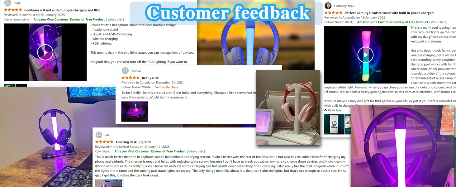Headphone Stand with Wireless Charger & RGB Light