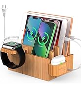 Bamboo Charging Station for Multiple Devices (Included 5 Port USB Charger, 6 Pack Charge & Sync C...